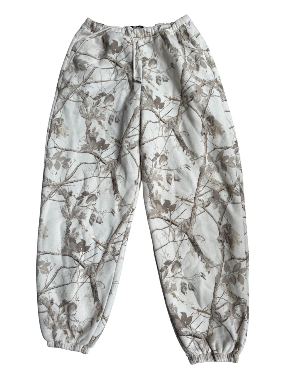 Abercrombie & Fitch White Jogger Pants with Tan Tree Print
